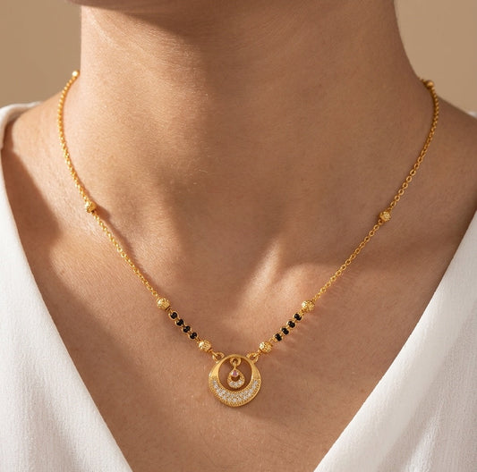 Daily Wear Black Beaded Fancy Round Pendant Mangalsutra