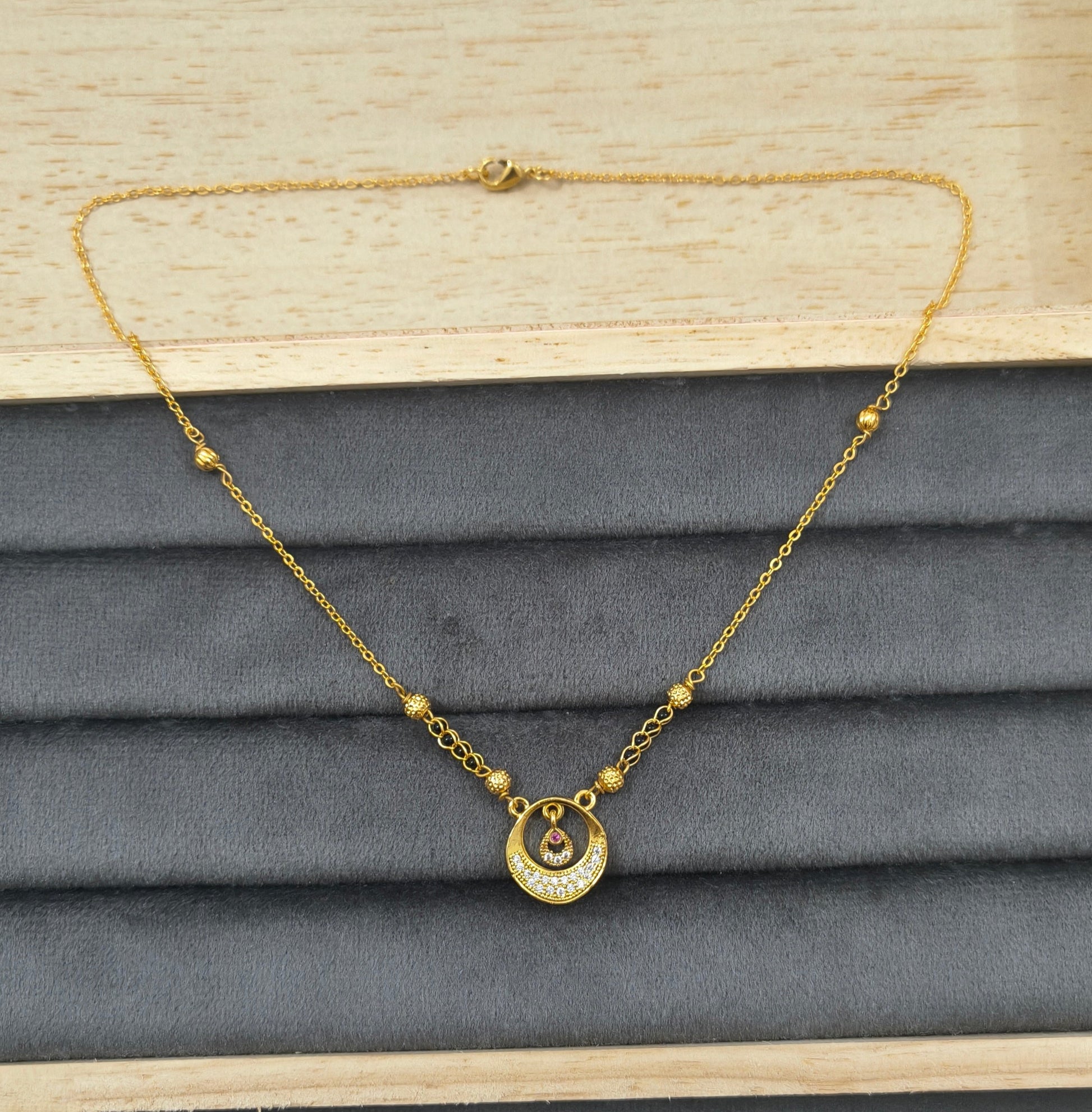 Daily Wear Black Beaded Fancy Round Pendant Mangalsutra
