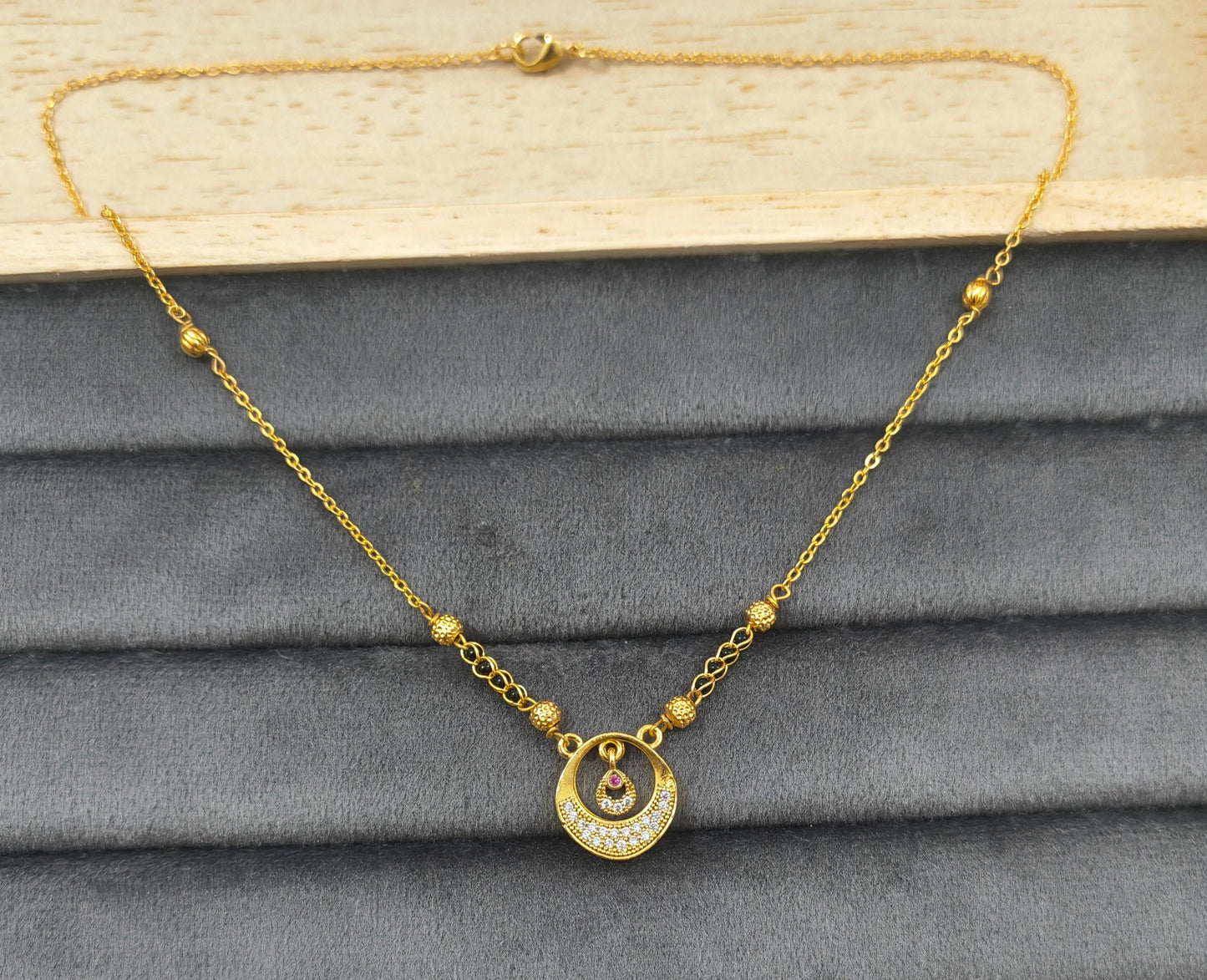 Daily Wear Black Beaded Fancy Round Pendant Mangalsutra
