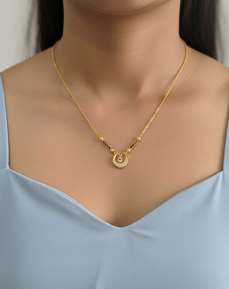 Daily Wear Black Beaded Fancy Round Pendant Mangalsutra