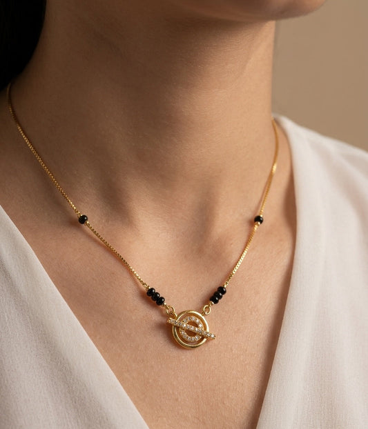Daily Wear Black Beaded Galaxy AD Pendant Mangalsutra