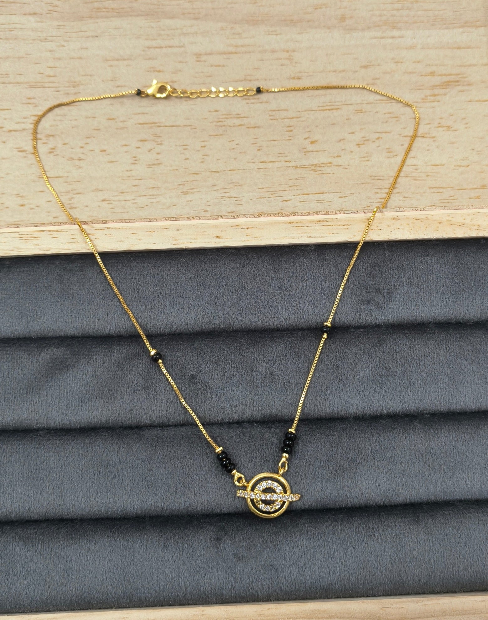 Daily Wear Black Beaded Galaxy AD Pendant Mangalsutra