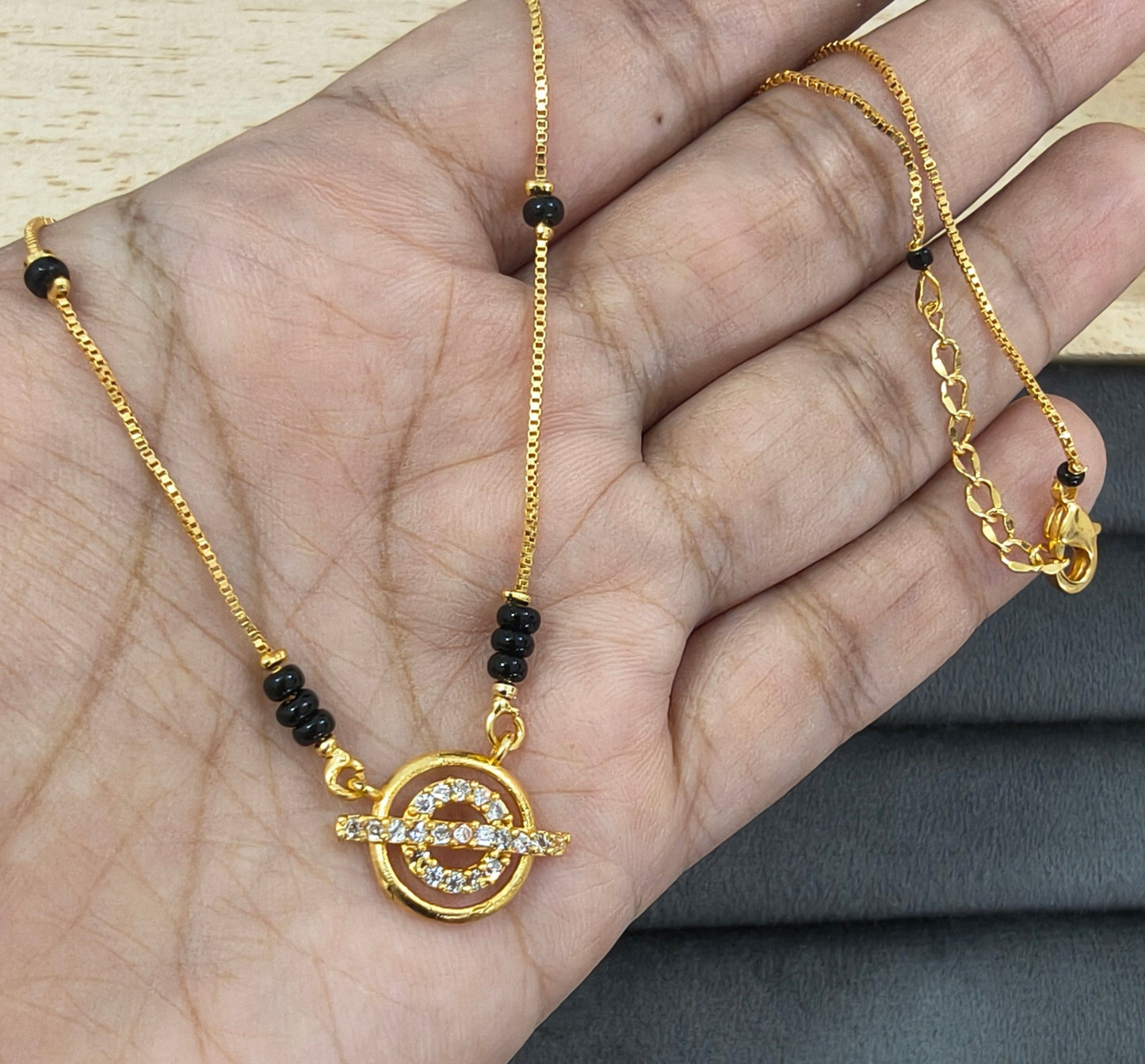 Daily Wear Black Beaded Galaxy AD Pendant Mangalsutra
