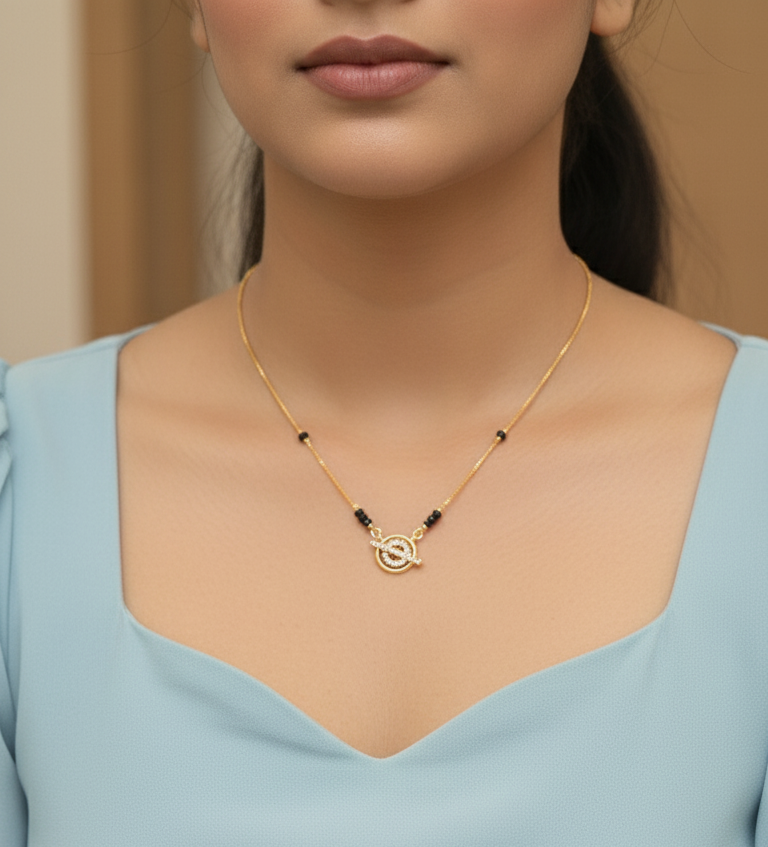 Daily Wear Black Beaded Galaxy AD Pendant Mangalsutra