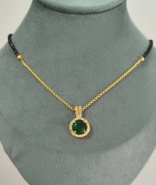 Daily Wear Black Beaded Green Stone Pendant Mangalsutra