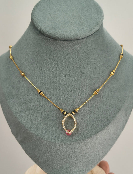 Daily Wear Black Beaded Hollow Oval Pendant Mangalsutra