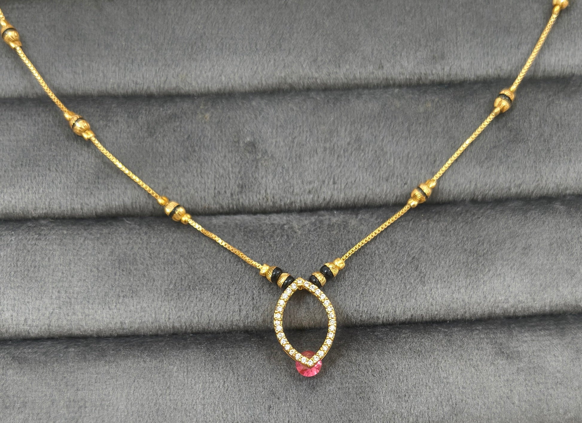 Daily Wear Black Beaded Hollow Oval Pendant Mangalsutra