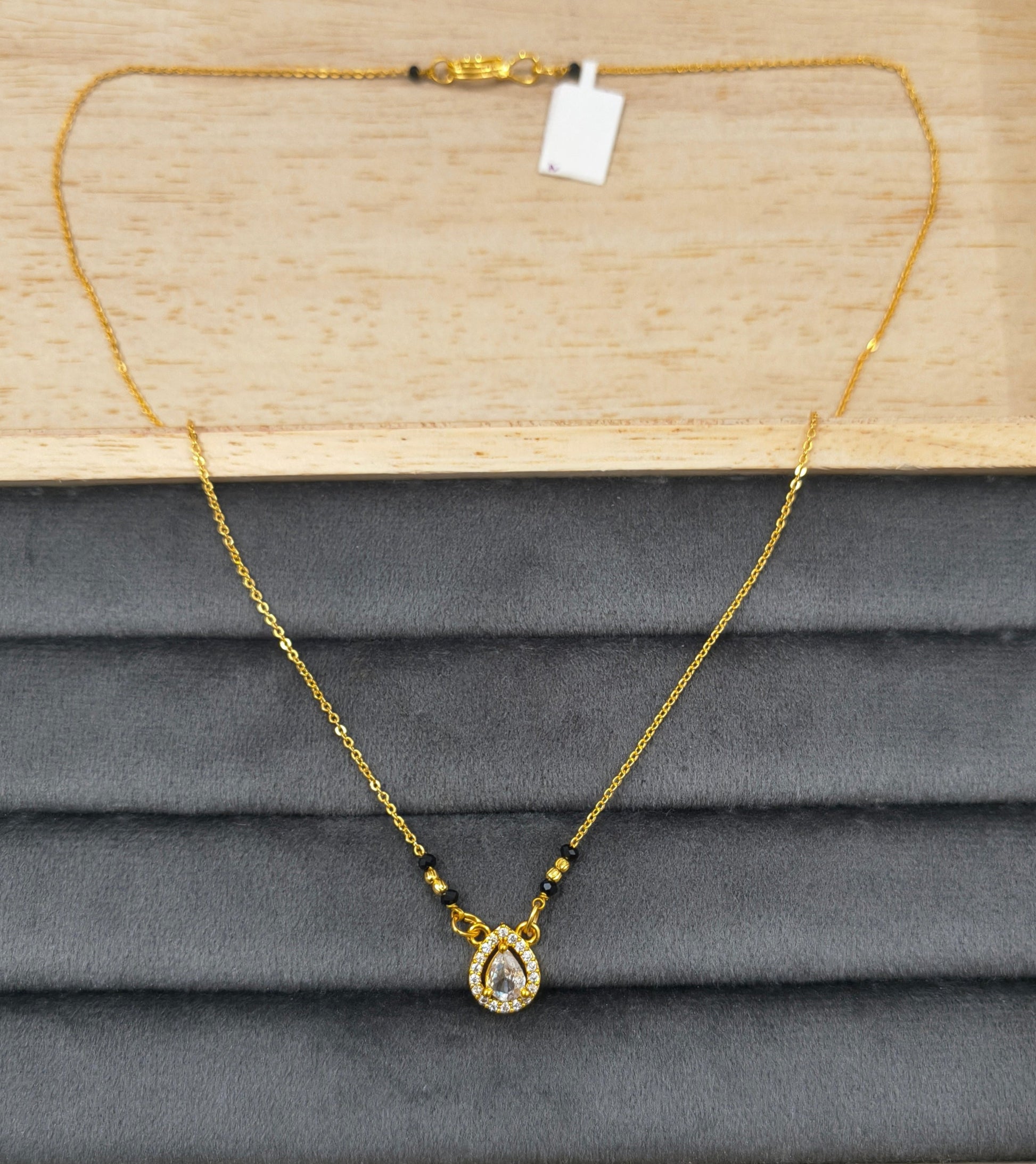 Daily Wear Black Beaded Oval Solitaire Pendant Mangalsutra