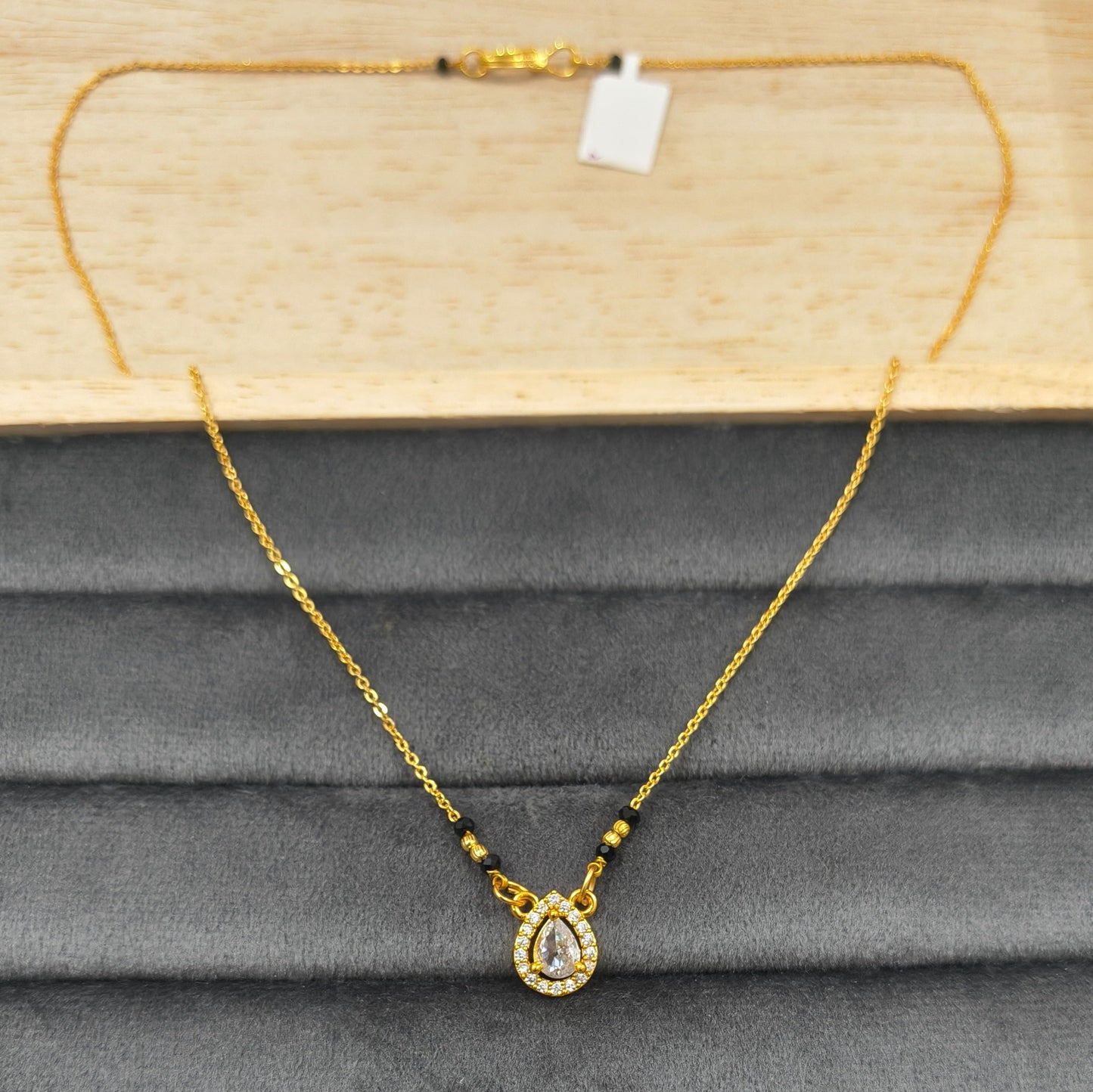 Daily Wear Black Beaded Oval Solitaire Pendant Mangalsutra