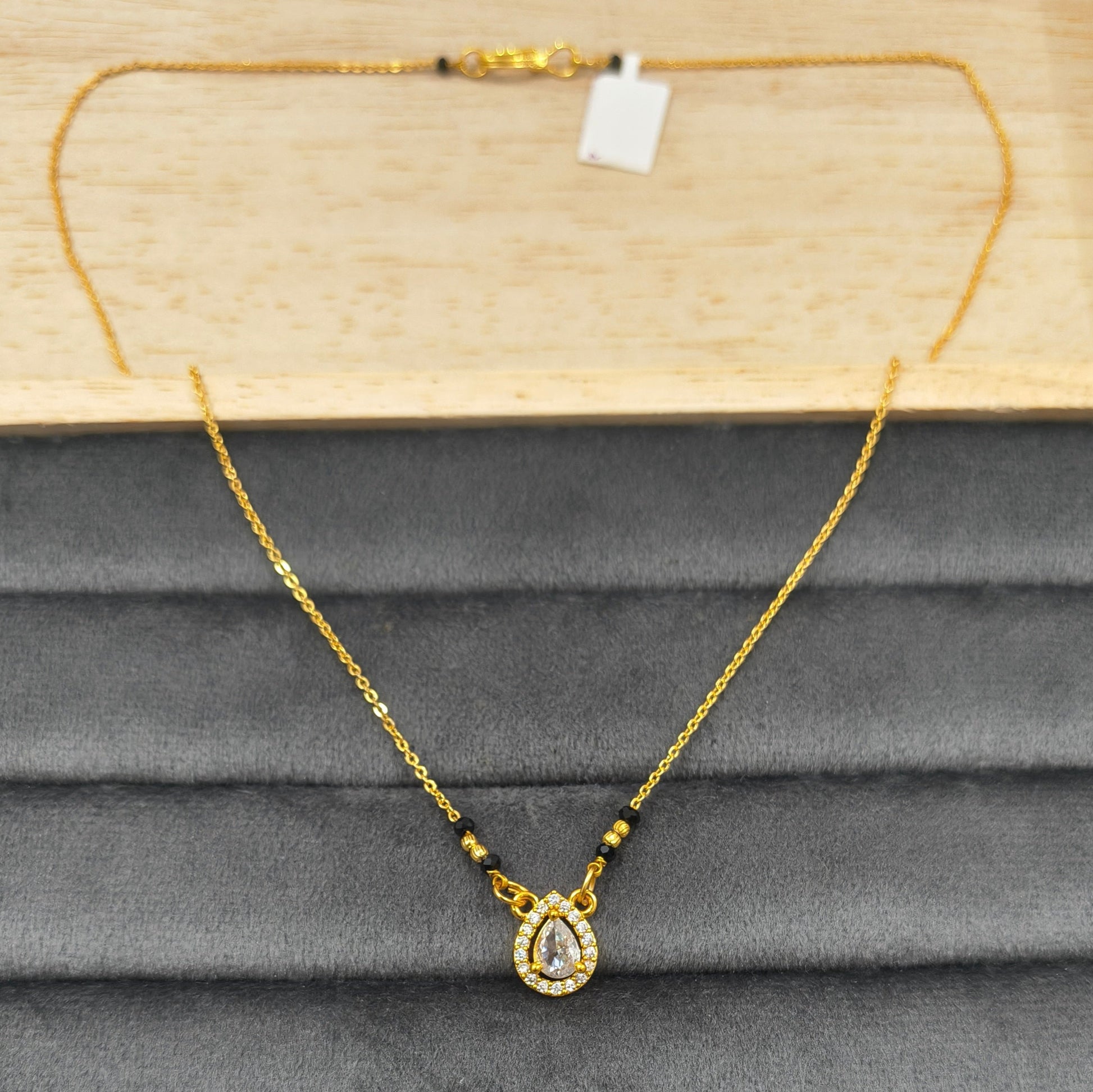 Daily Wear Black Beaded Oval Solitaire Pendant Mangalsutra
