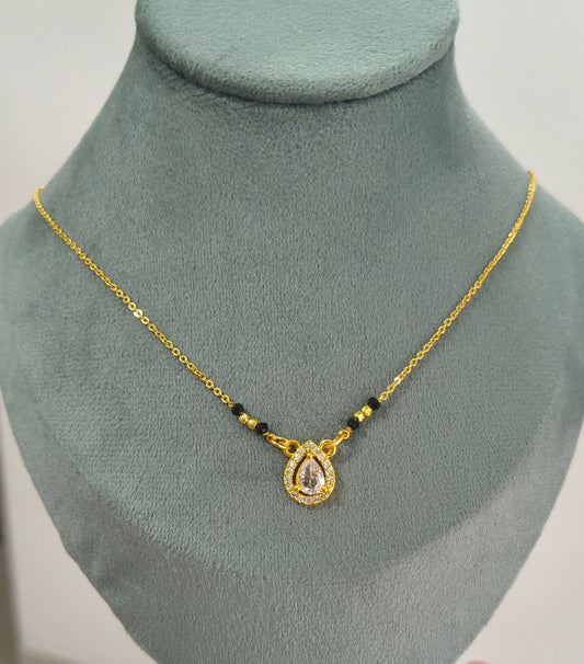 Daily Wear Black Beaded Oval Solitaire Pendant Mangalsutra