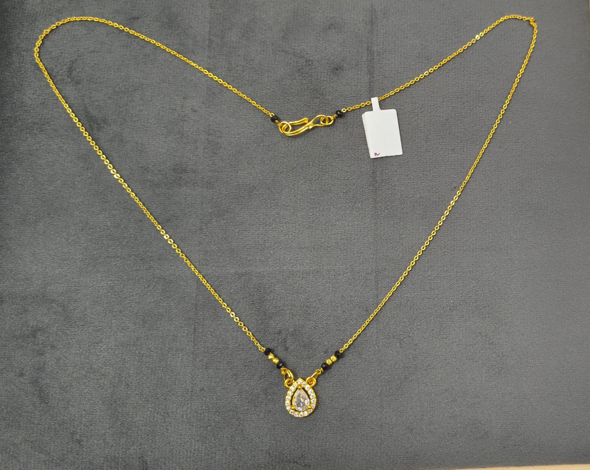Daily Wear Black Beaded Oval Solitaire Pendant Mangalsutra