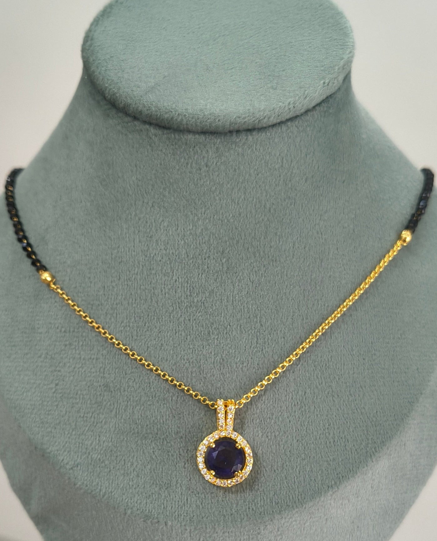 Daily Wear Black Beaded Purple Stone Pendant Mangalsutra
