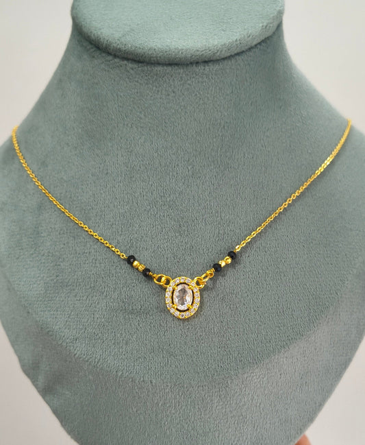 Daily Wear Black Beaded Round Solitaire Pendant Mangalsutra