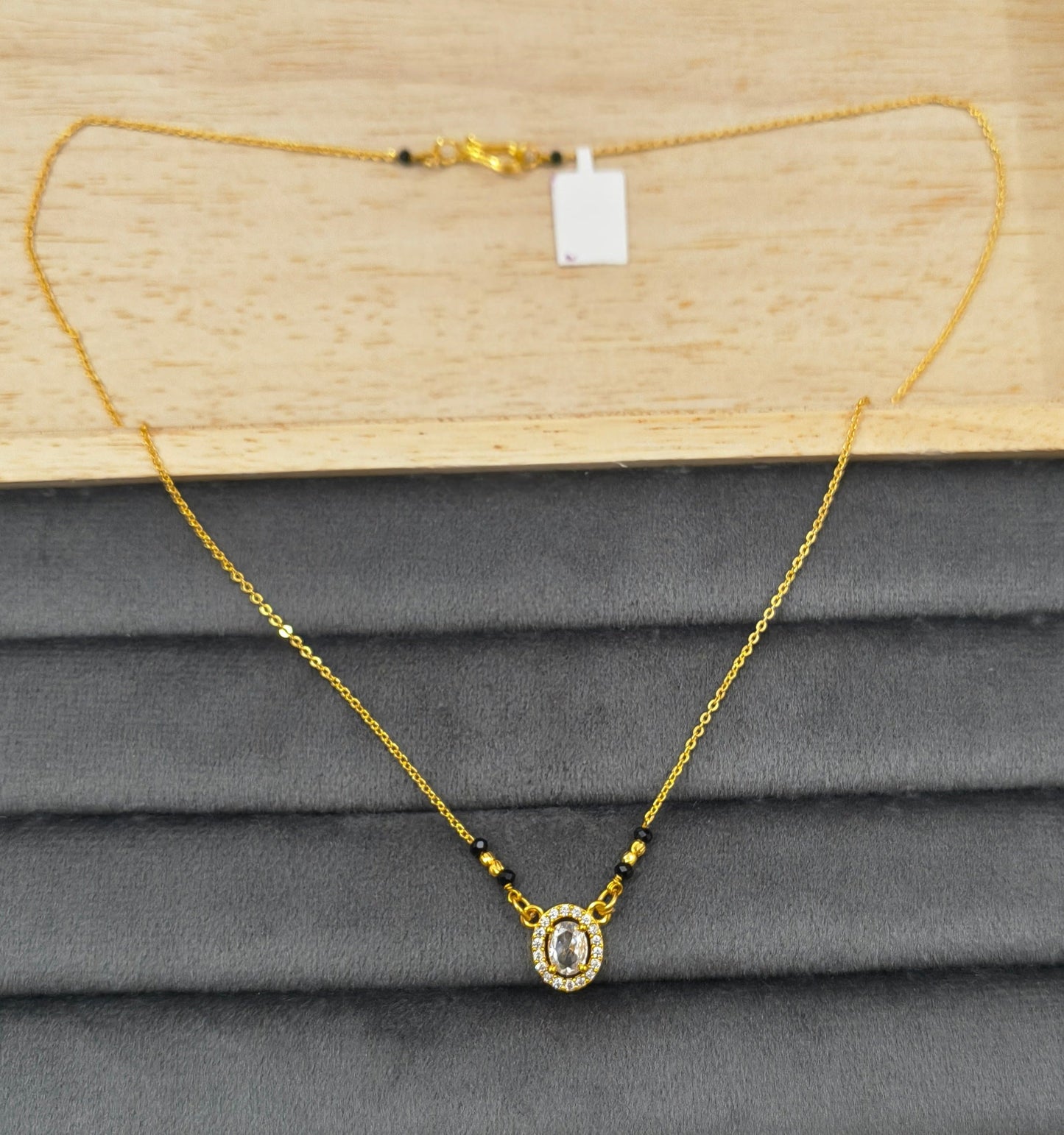 Daily Wear Black Beaded Round Solitaire Pendant Mangalsutra