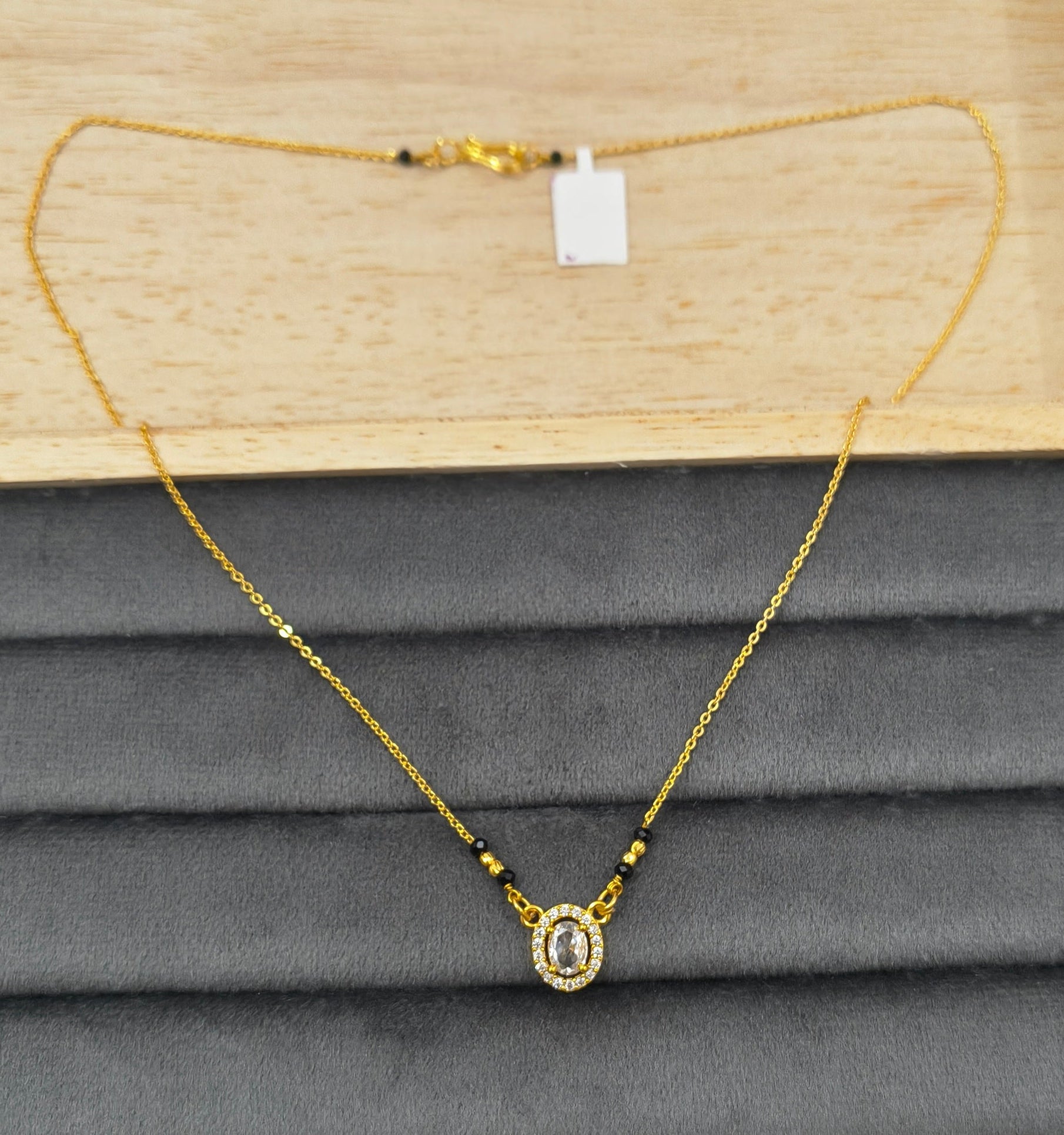 Daily Wear Black Beaded Round Solitaire Pendant Mangalsutra