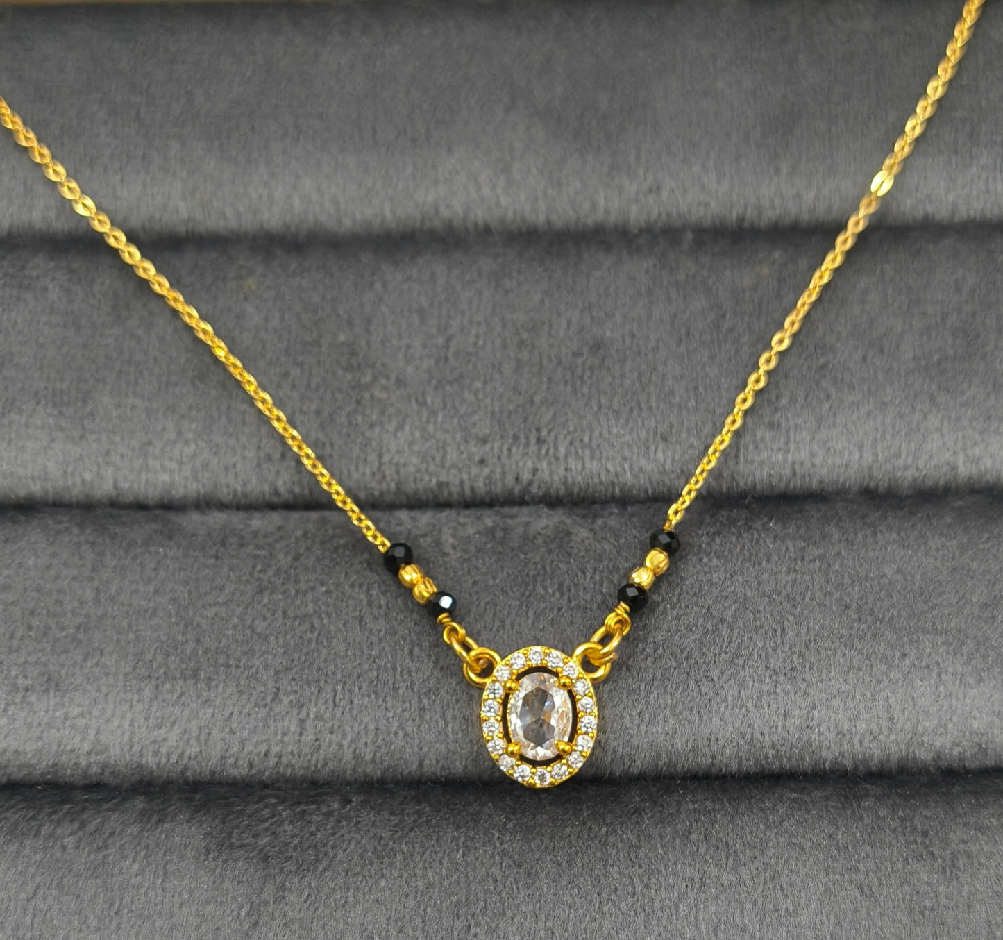Daily Wear Black Beaded Round Solitaire Pendant Mangalsutra