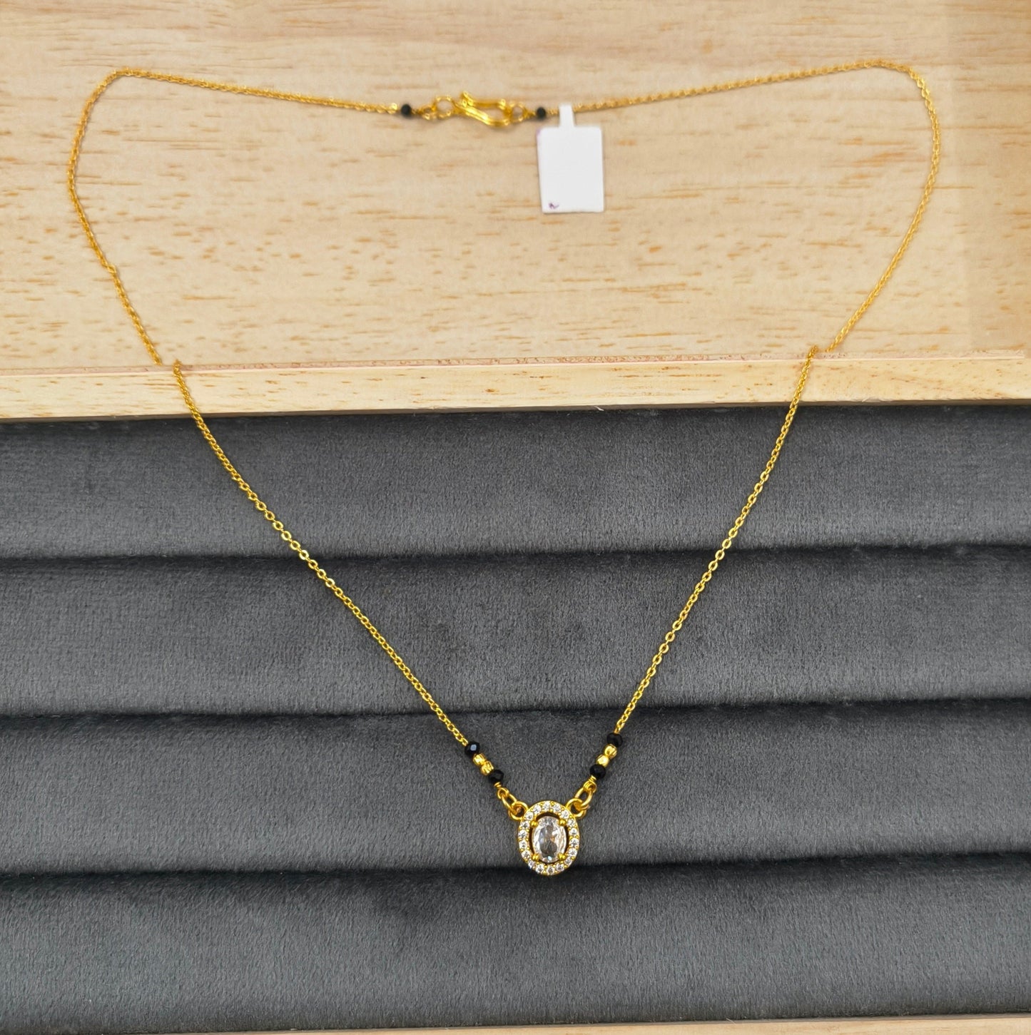 Daily Wear Black Beaded Round Solitaire Pendant Mangalsutra