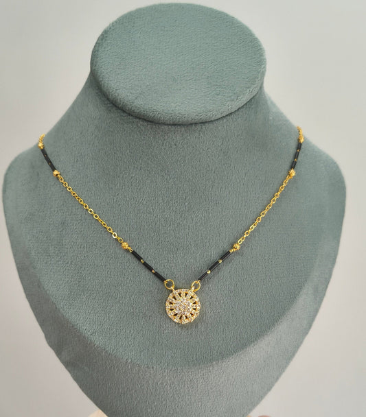 Daily Wear Black Beaded Stylish Diamond Round Pendant Mangalsutra