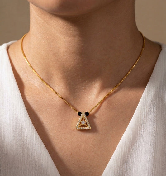 Daily Wear Black Beaded Stylish Triangle Pendant Mangalsutra