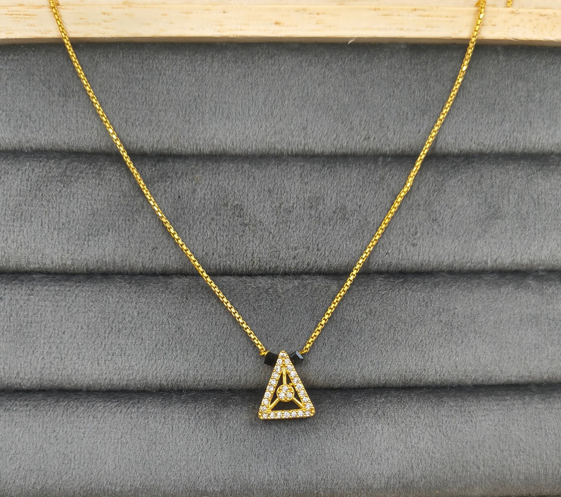 Daily Wear Black Beaded Stylish Triangle Pendant Mangalsutra