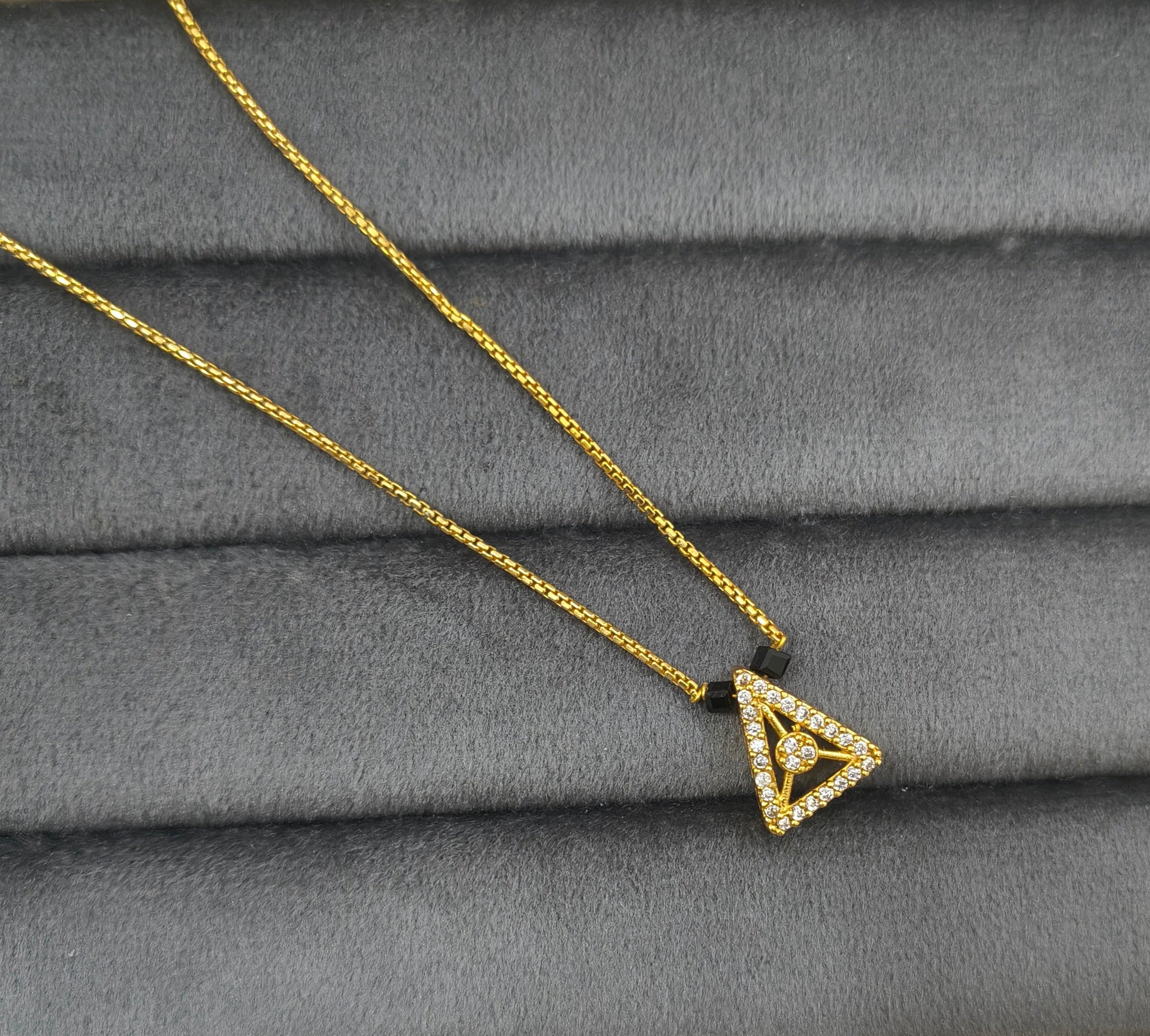 Daily Wear Black Beaded Stylish Triangle Pendant Mangalsutra