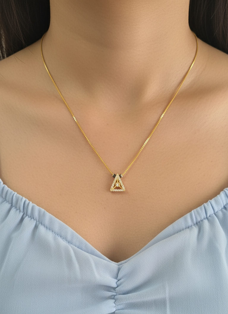 Daily Wear Black Beaded Stylish Triangle Pendant Mangalsutra
