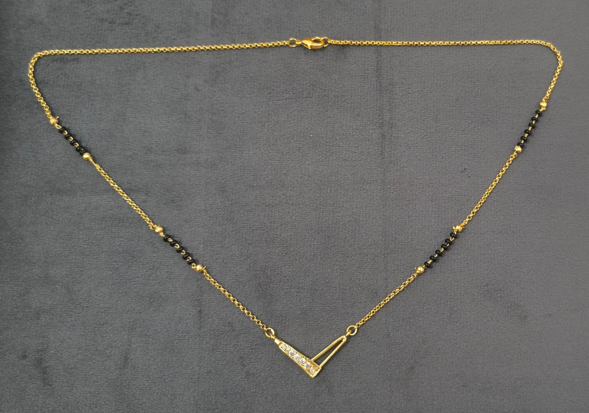 Daily Wear Black Beaded V Shaped Pendant Mangalsutra