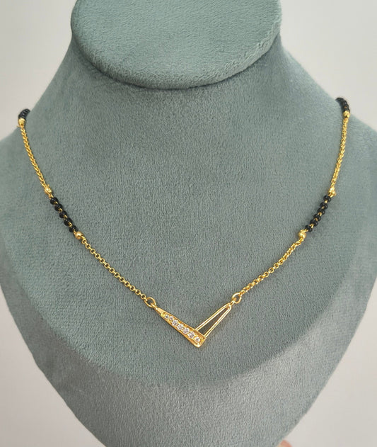 Daily Wear Black Beaded V Shaped Pendant Mangalsutra