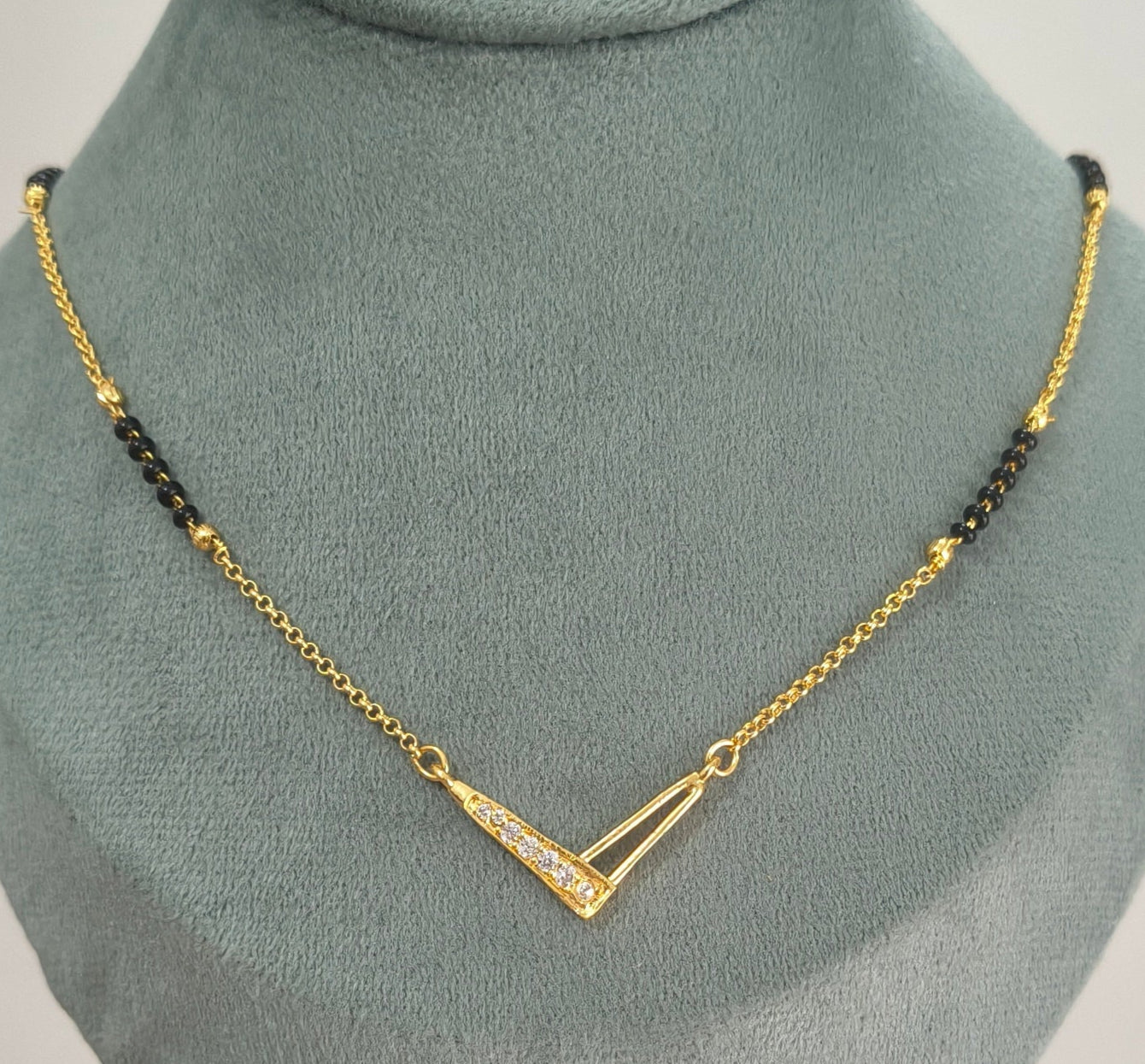 Daily Wear Black Beaded V Shaped Pendant Mangalsutra