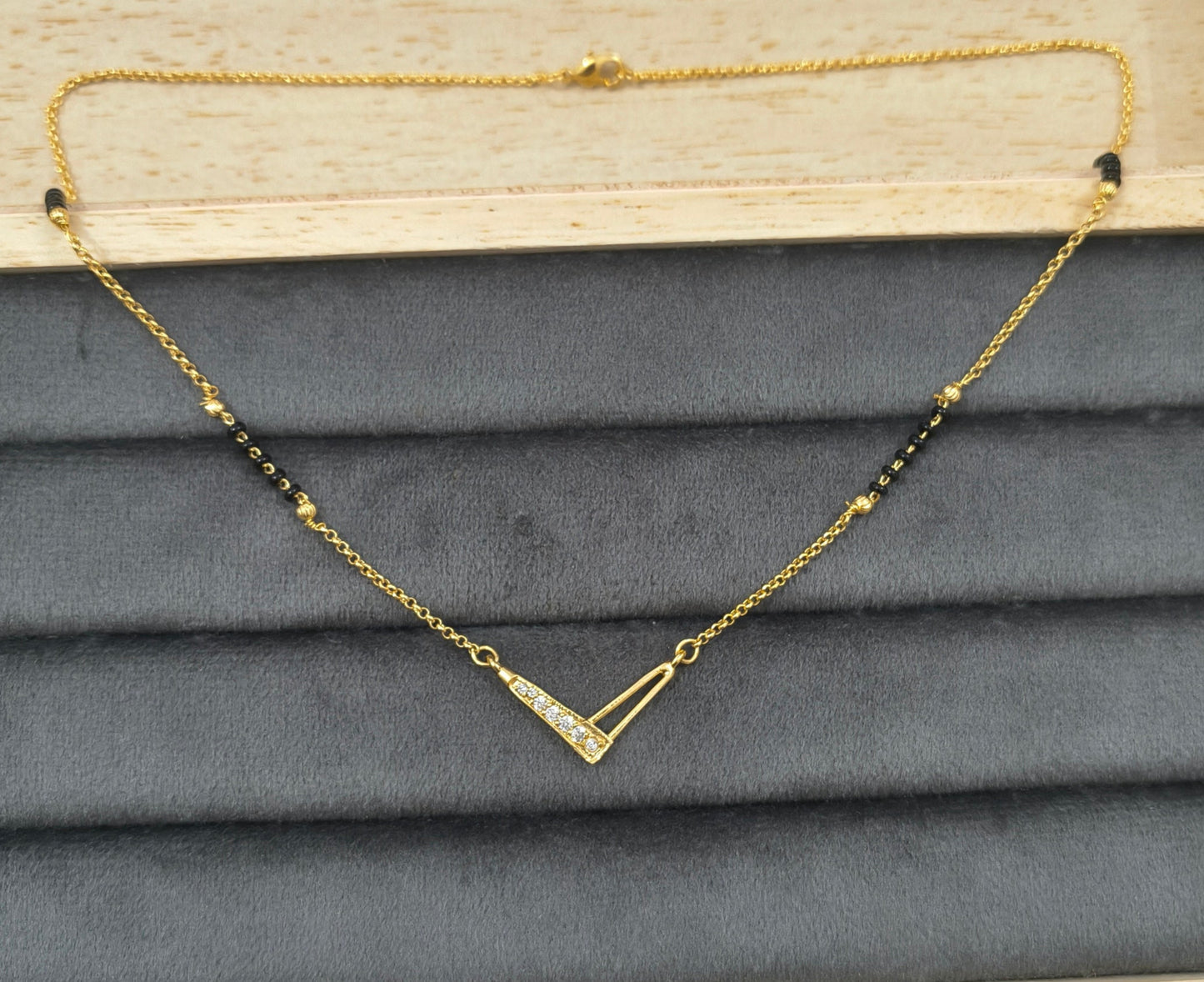 Daily Wear Black Beaded V Shaped Pendant Mangalsutra