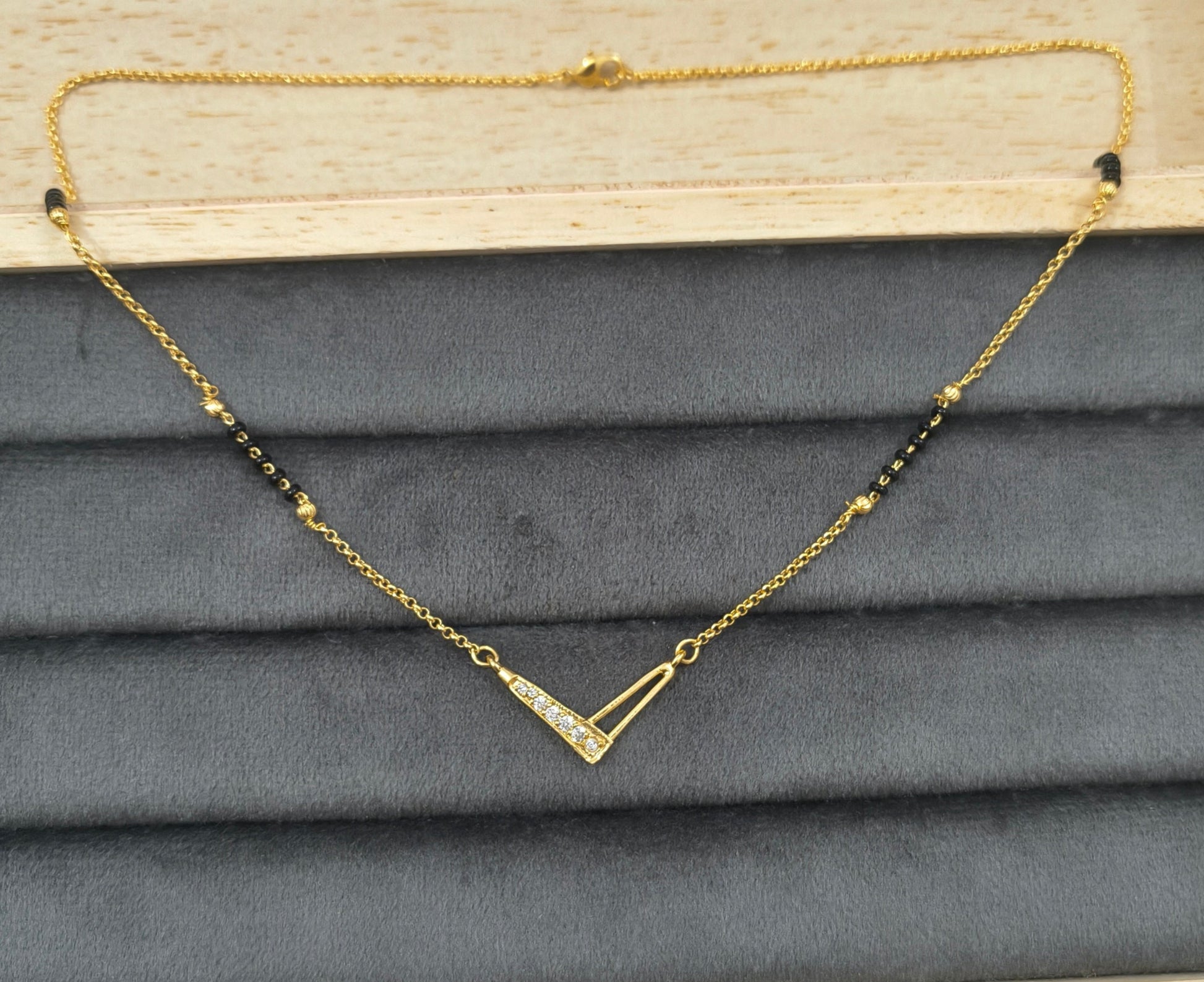 Daily Wear Black Beaded V Shaped Pendant Mangalsutra