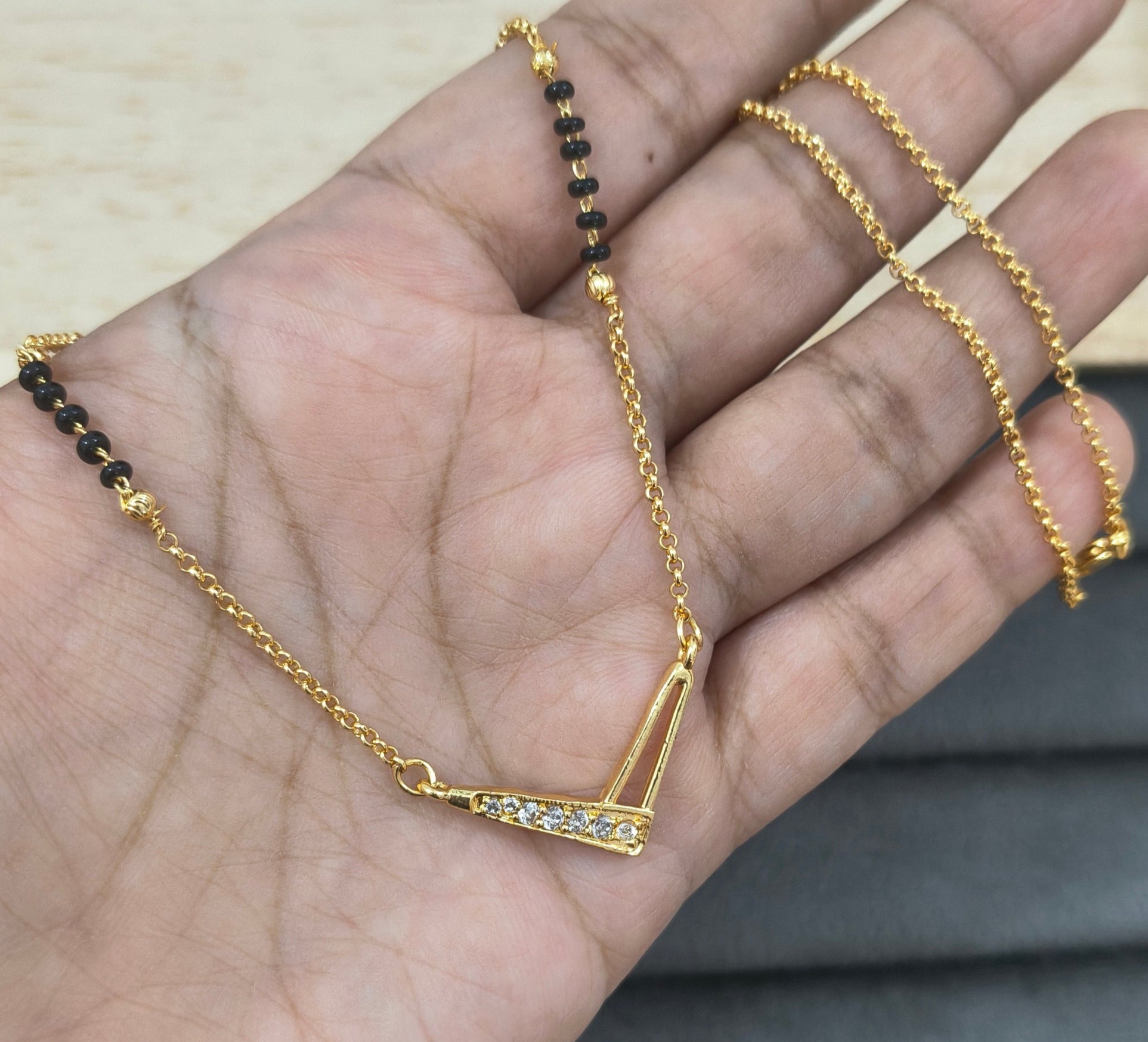 Daily Wear Black Beaded V Shaped Pendant Mangalsutra