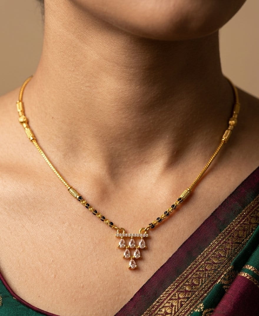 Daily Wear Mangalsutra AD Geometric Teardrop Pendant