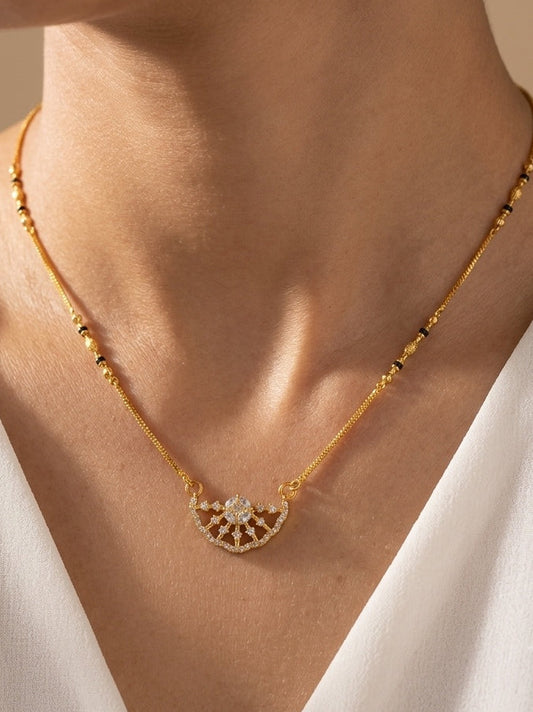 Daily Wear Mangalsutra Black Beaded AD Crown Pendant