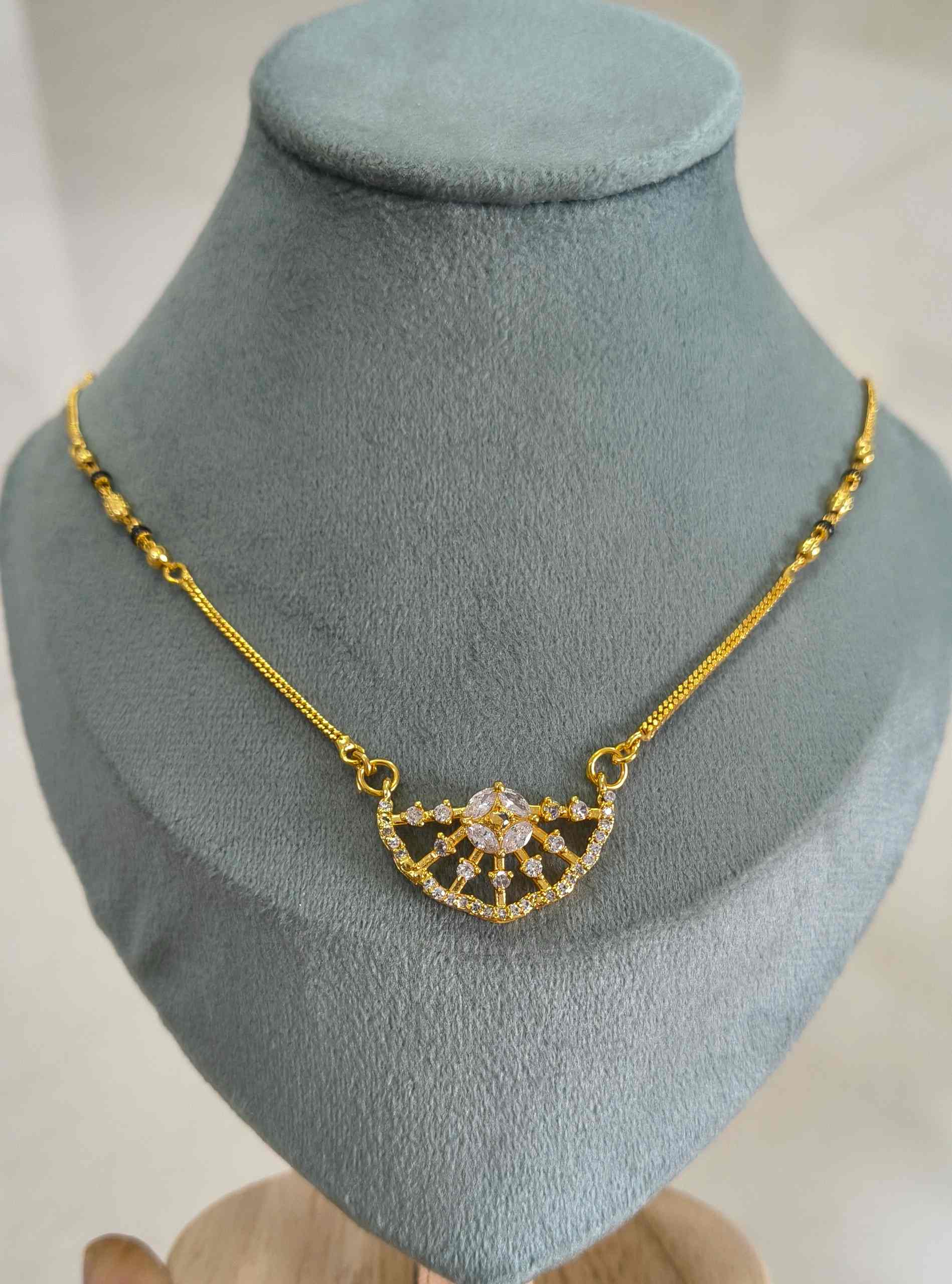 Daily Wear Mangalsutra Black Beaded AD Crown Pendant