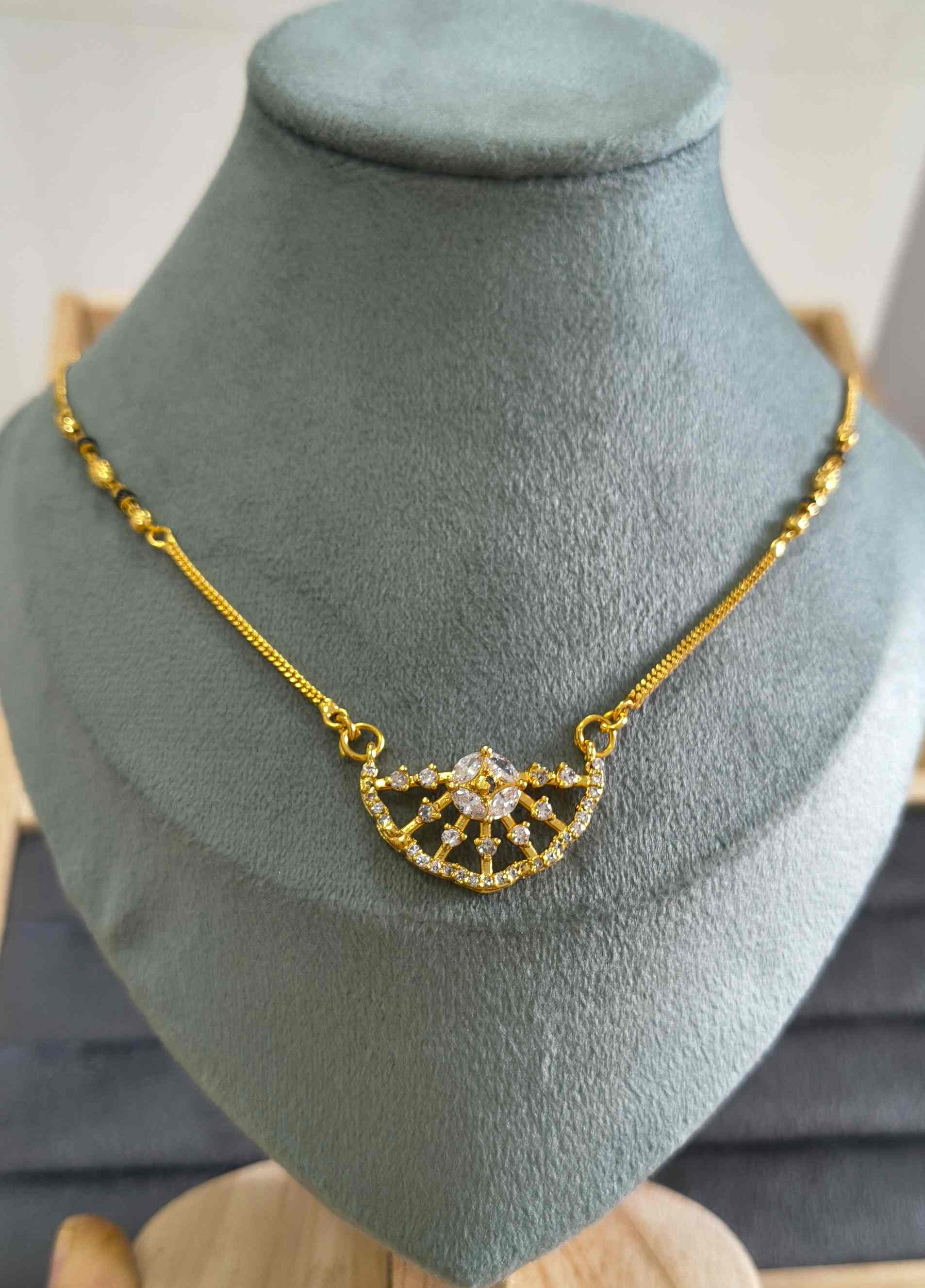 Daily Wear Mangalsutra Black Beaded AD Crown Pendant