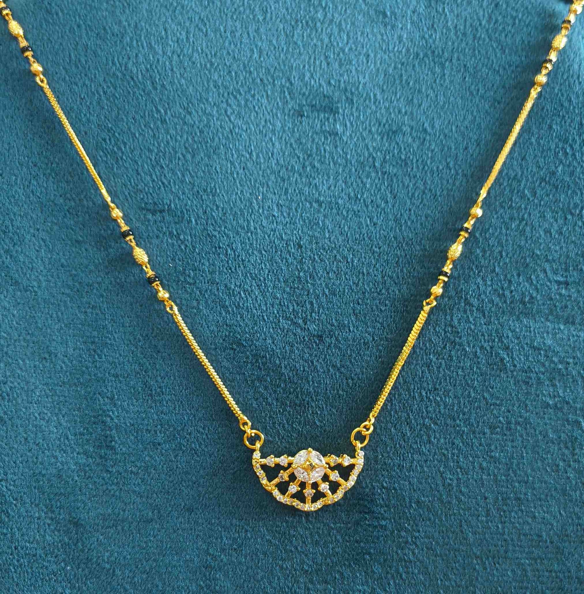 Daily Wear Mangalsutra Black Beaded AD Crown Pendant