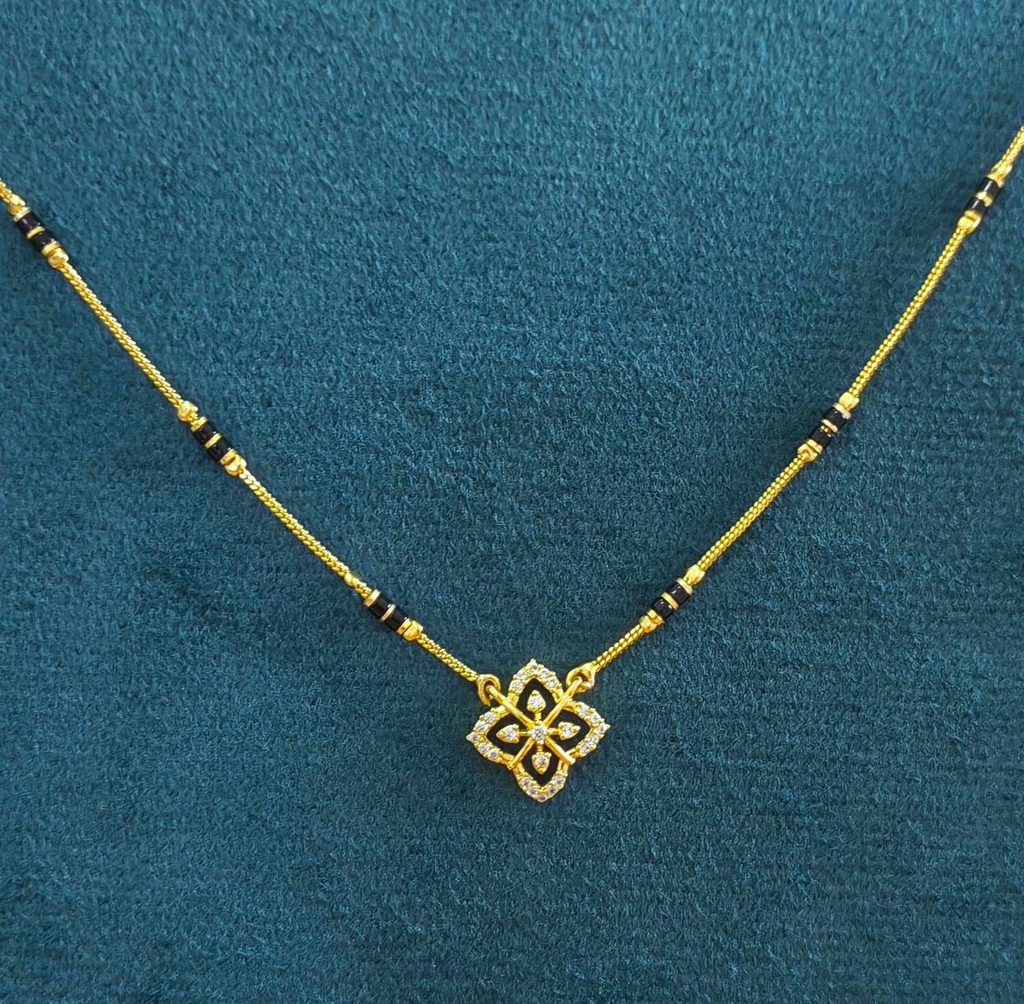 Daily Wear Mangalsutra Black Beaded AD Flower Pendant