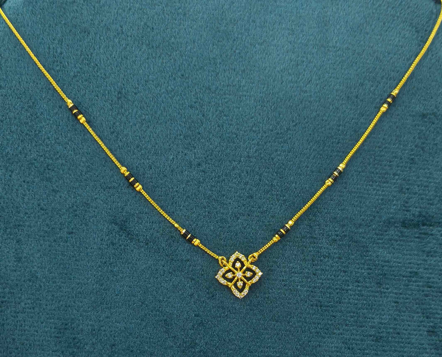 Daily Wear Mangalsutra Black Beaded AD Flower Pendant