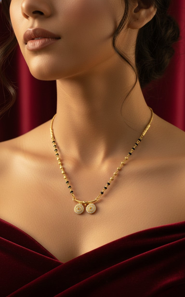 Daily Wear Mangalsutra Black Beaded AD Vati Pendant