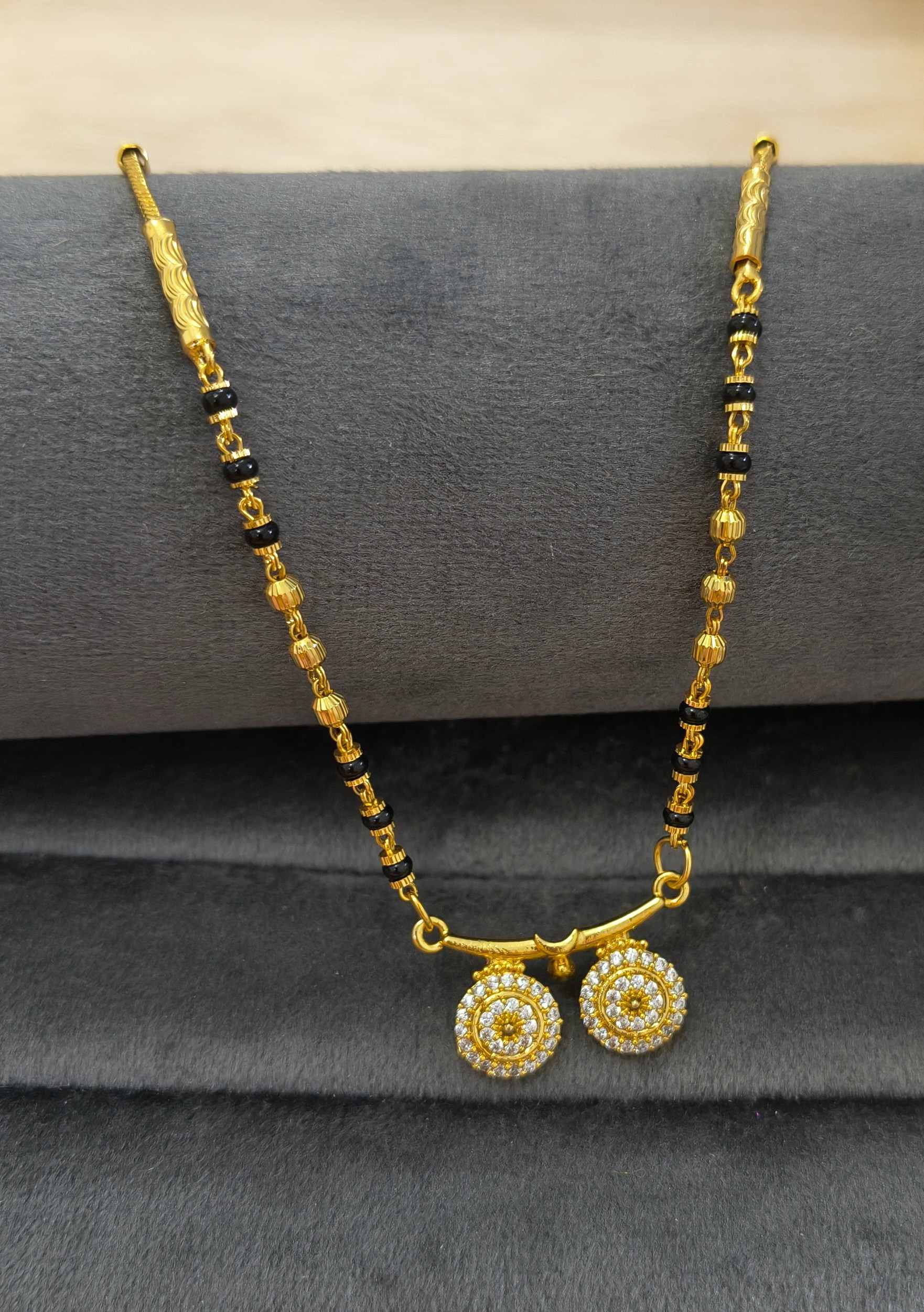 Daily Wear Mangalsutra Black Beaded AD Vati Pendant