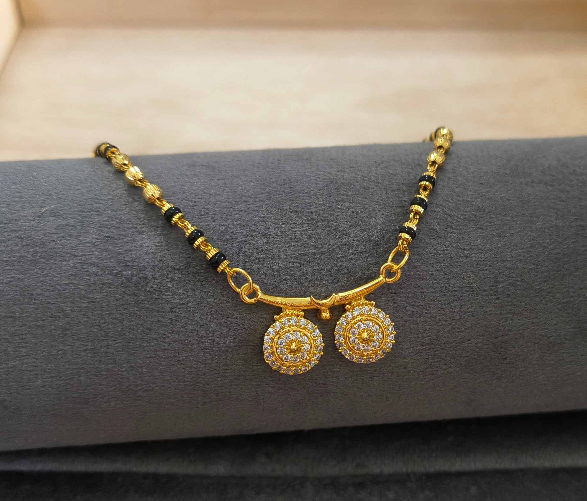 Daily Wear Mangalsutra Black Beaded AD Vati Pendant