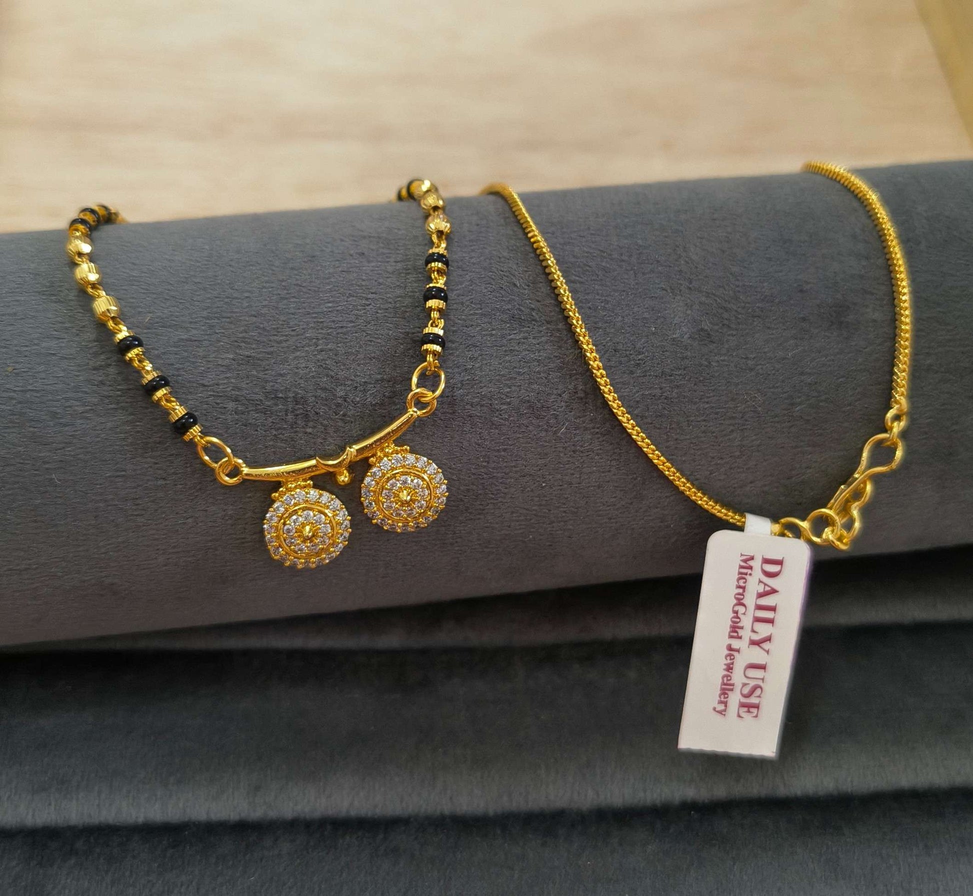 Daily Wear Mangalsutra Black Beaded AD Vati Pendant