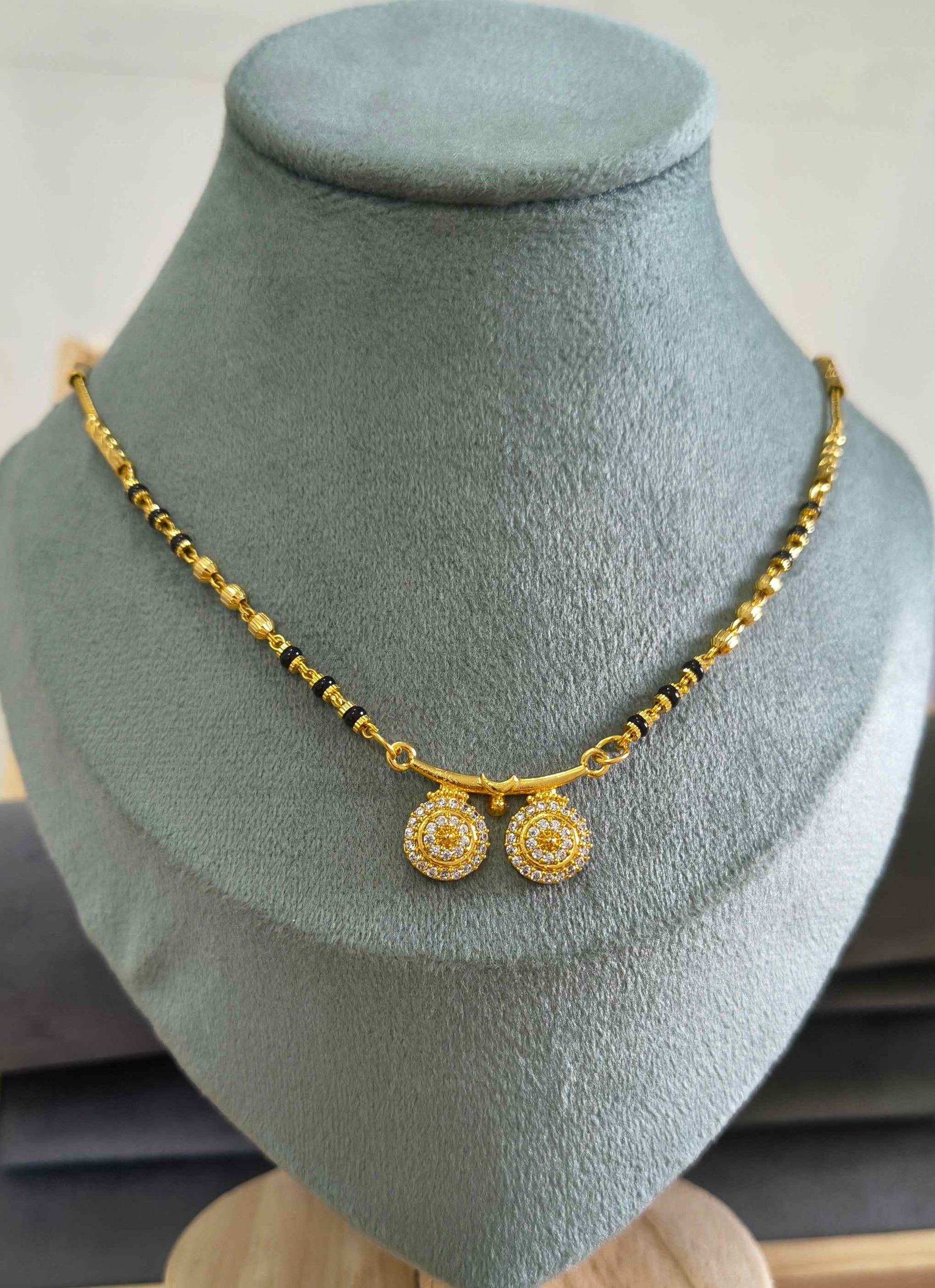 Daily Wear Mangalsutra Black Beaded AD Vati Pendant