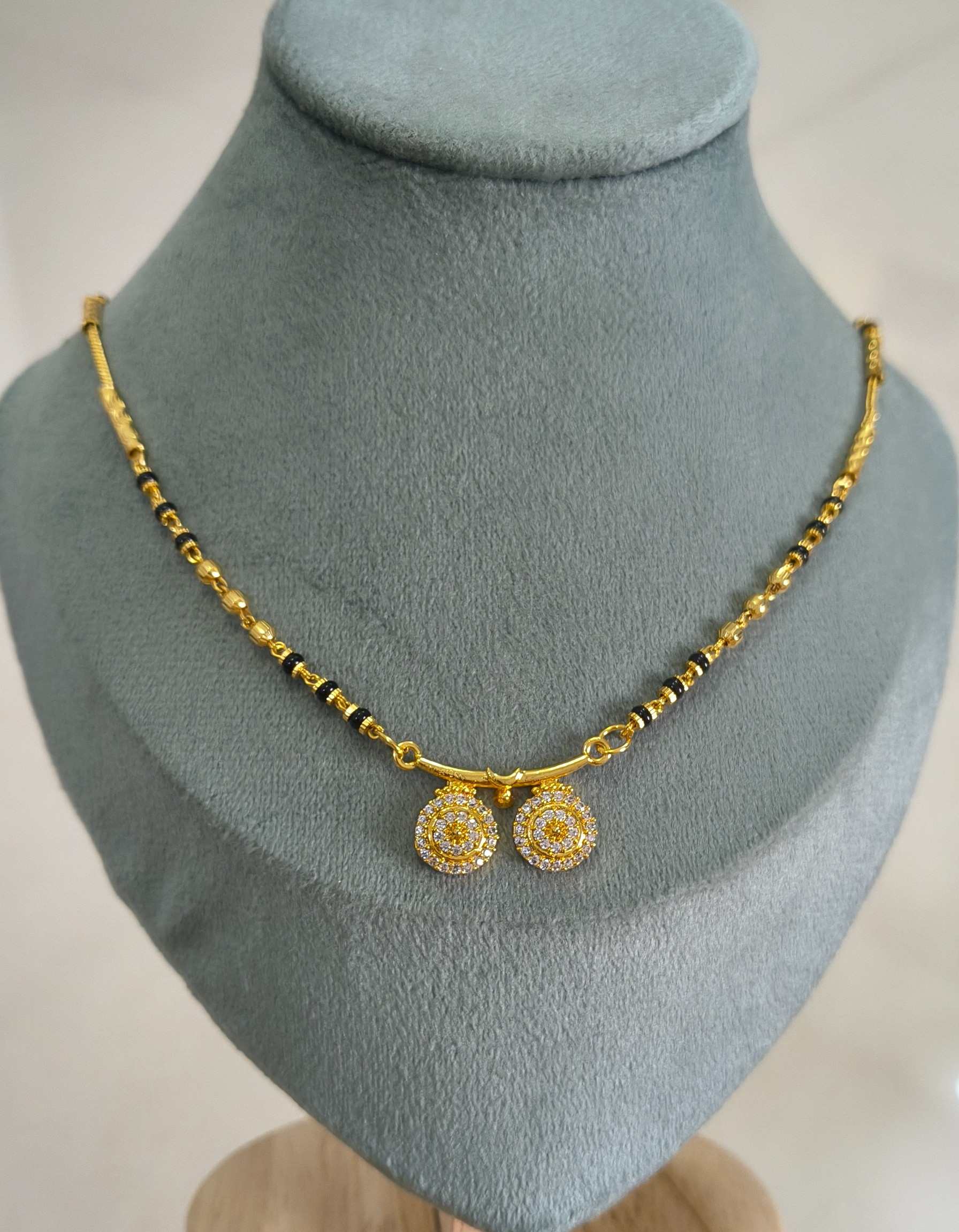 Daily Wear Mangalsutra Black Beaded AD Vati Pendant