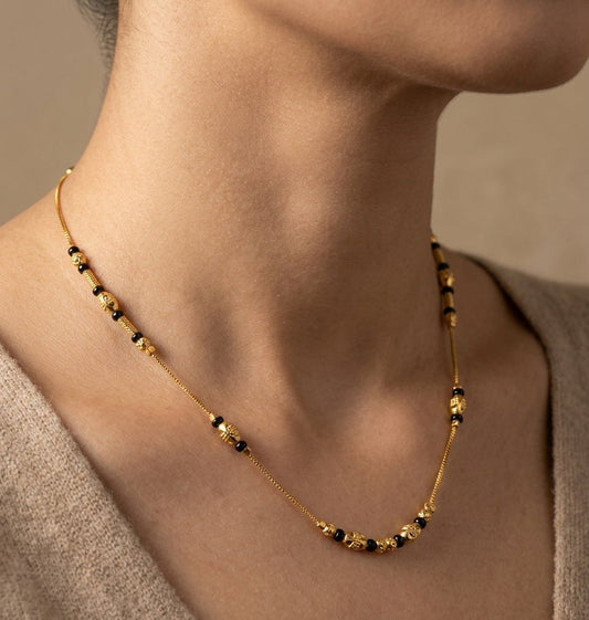 Daily Wear Mangalsutra Classic Golden Black Beads Design