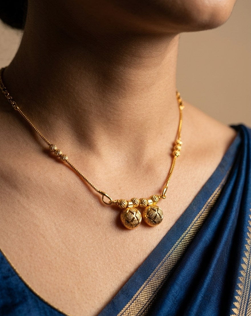 Daily Wear Mangalsutra Minimalist Textured Vati Pendant