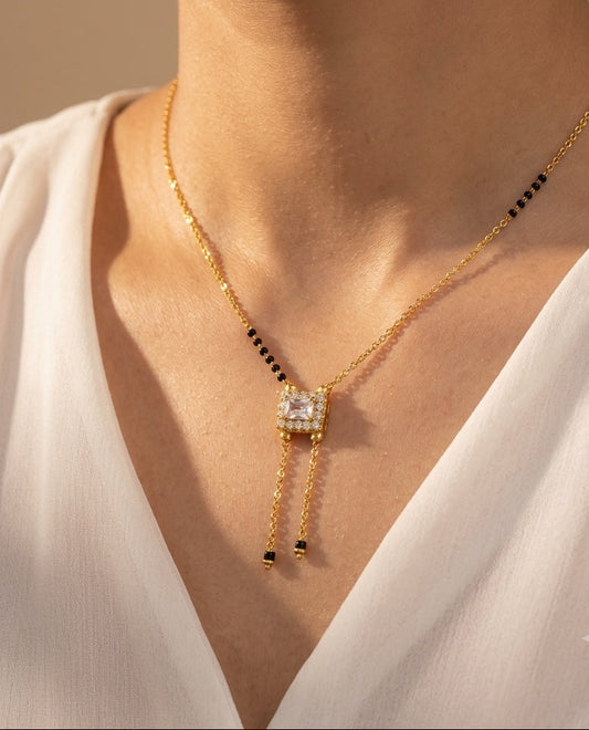 Daily Wear Mangalsutra with Diamond Rectangular Pendant