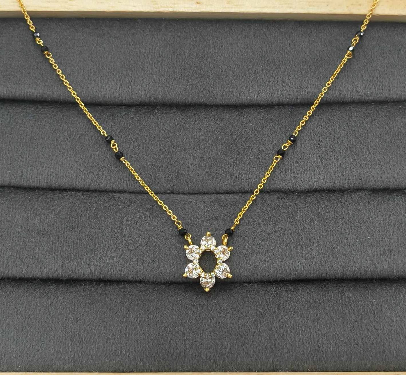 Daily Wear Mangalsutra with Shiny Diamond Flower Pendant